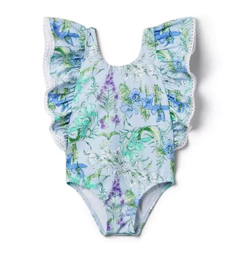 Girl Lavender Floral Recycled Floral Ruffle Swimsuit By Janie And Jack