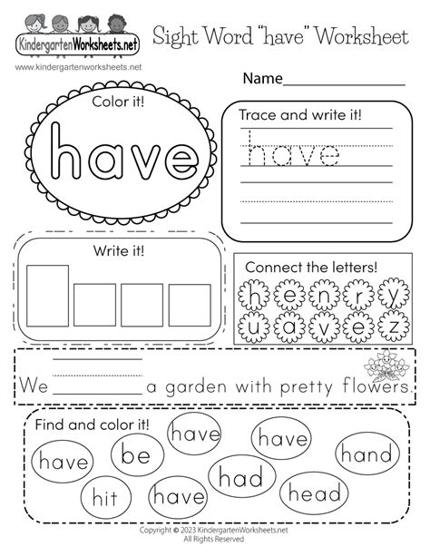 Sight Word Have Worksheet Free Kindergarten English Worksheet For Kids