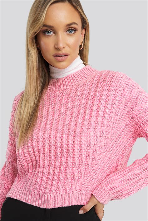 Crop Knitted Sweater Pink Na