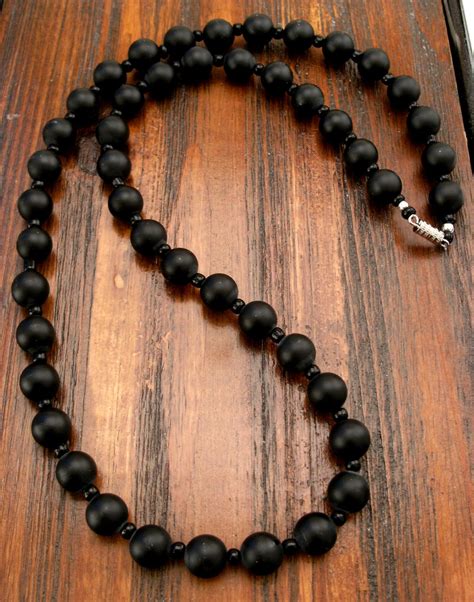 Men S Matte Black Onyx Beaded Necklace 24 Inches By Earjeans