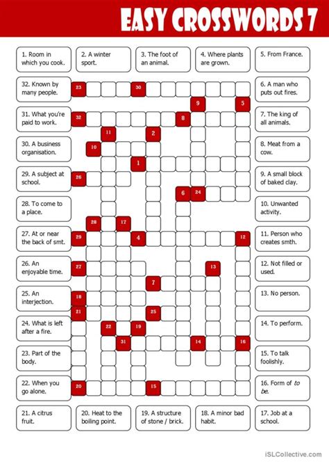 Easy Crosswords 7 Warmer Filler English ESL Worksheets Pdf Doc