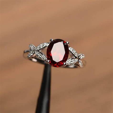 Garnet Anniversary Ring Natural Red Garnet Ring January Birthstone Ring