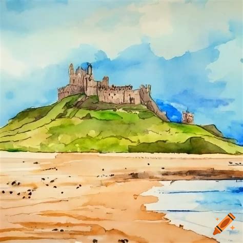 Watercolor Of Bamburgh Castle In Northumberland On Craiyon