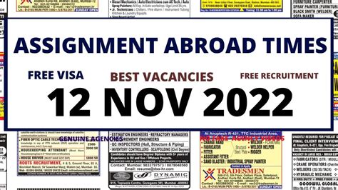 Assignment Abroad Times Today 12 Nov 2022 Gulf Jobs Mumbai Pdf