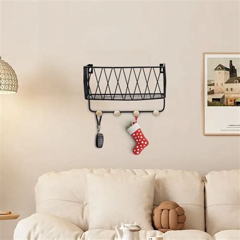 Stainless Steel Black Wall Mounted Key Hooks Mail Holder With 6 Hooks