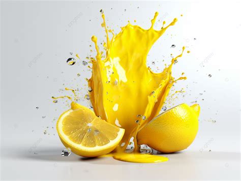 Lemon Juice Splash And Splash With A Fruit Cut In Half 3d Art Lemon