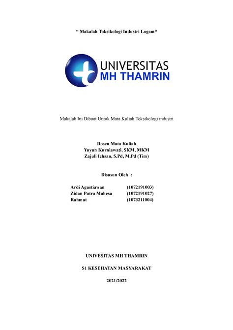 Makalah Toksikologi Industri Logam Makalah Toksikologi Industri