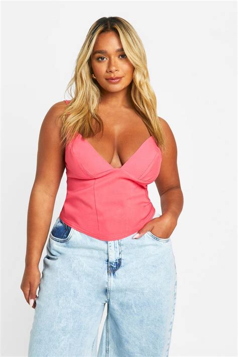 Plus Bengaline Plunge Corset Top Boohoo Usa