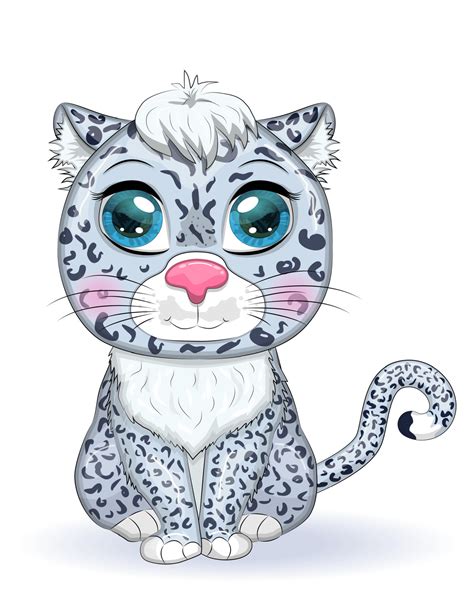 Cartoon snow leopard with expressive eyes. Wild animals, character ...