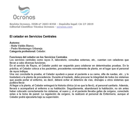 El Celador En Servicios Centrales Ocronos Editorial Cient Fico T Cnica