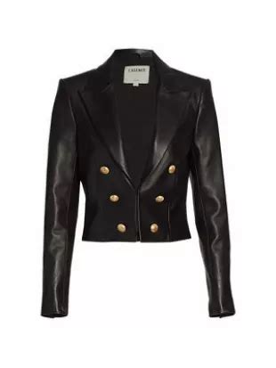 L Agence Inez Cropped Leather Blazer