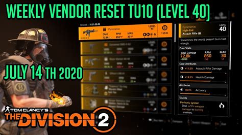 The Division Weekly Vendor Reset Tu Level July Th