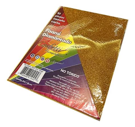 Foami Diamantado Con Adhesivo Oro Tamaño Carta Pack 10pz Meses sin