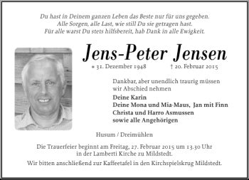 Traueranzeigen Von Jens Peter Jensen Sh Z Trauer