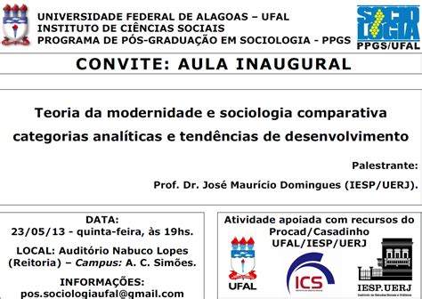 Convite Aula Inaugural Do Mestrado Em Sociologia Instituto De