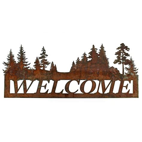 Metal Tree Scene Welcome Sign Cabin Welcome Sign