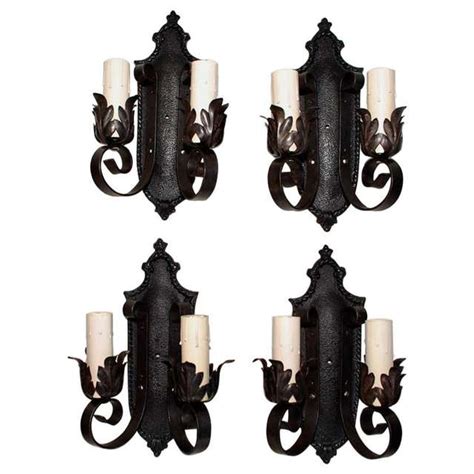 Pair Cast Iron Tudor Gothic Storybook Sconces, Original Finish, 1920s at 1stDibs