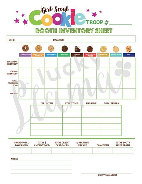 Abc Cookie Booth Inventorytally Sheet Instant Download Etsy Girl