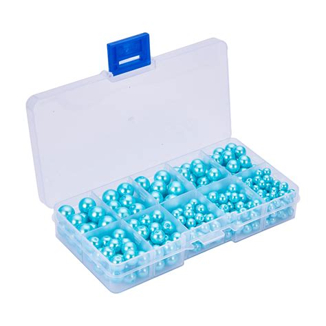 Pandahall Elite 340 Pcs Glass Pearl Round Beads 4mm 6mm 8mm 10mm Various Size Mix Lot Box Set