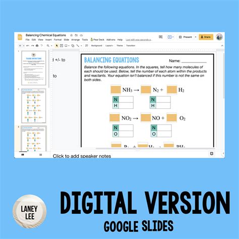 Balancing Chemical Equations Worksheet Laney Lee