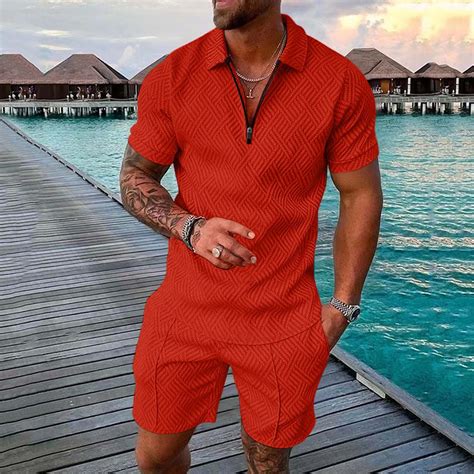 Vedolay Mens Shorts Tracksuit Mens 2 Pieces Print Set Shirtandshort