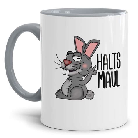 Freche Hasen Tasse Halts Maul Grau Tassendruck 10 95