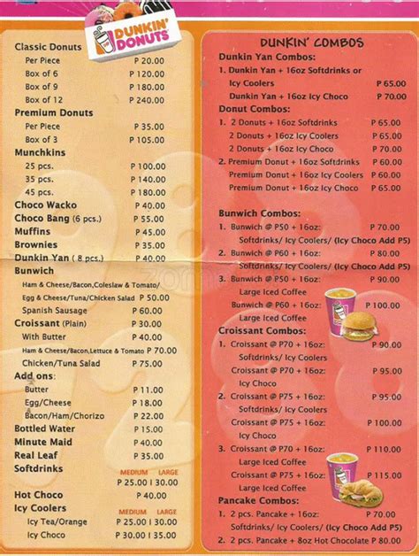 Menu At Dunkin Donuts Cafe Marikina J3mxjr5