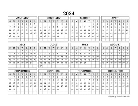 2024 Yearly Calendar Landscape Printable Free - Jessa Bethanne