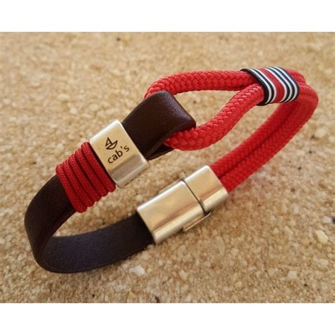 Pulsera Marina Beach Nautic Con Cuero Cabo N Utico Rojo Y Bandera