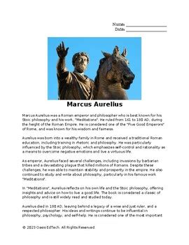 Marcus Aurelius Q A Worksheet By Oasis Edtech Tpt