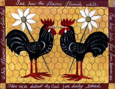 Two Roosters Folk Art Print Rooster Art Folk Art Painting Folk Art