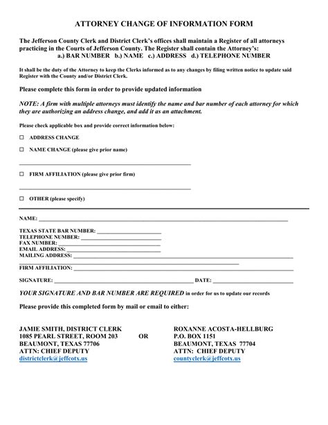 Jefferson County Texas Attorney Change Of Information Form Fill Out