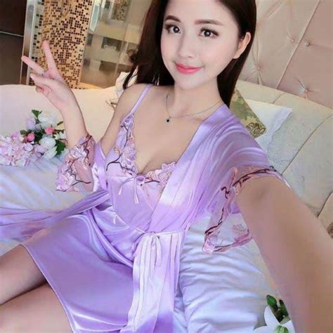 Jual Ska Sexy Lingerie Set Ungu Dress Dan Kimono Luar Baju Tidur