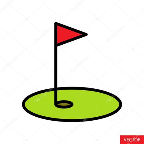 Bandera de golf rojo en el icono del vector agujero en el diseño de