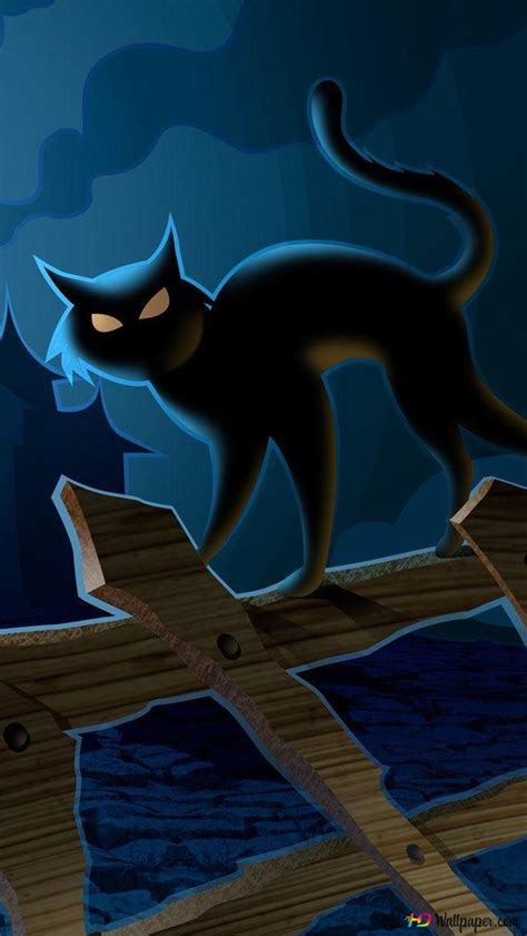 Black cat on halloween full moon HD wallpaper download