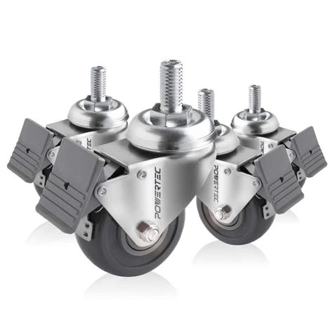 POWERTEC 2 3 8 In Swivel Stem Caster Wheels With Brake Dual Locking