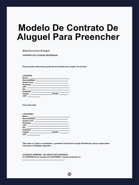 Modelo De Contrato De Aluguel Para Preencher