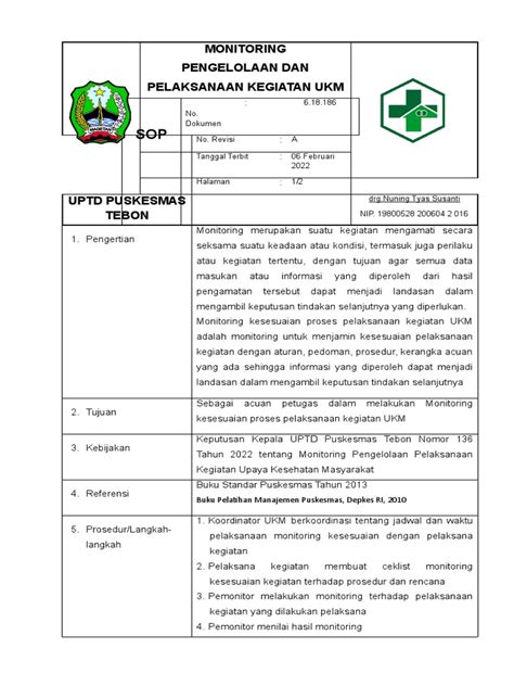 Sop Monitoring Pelaksanaan Kegiatan Ukm Pdf