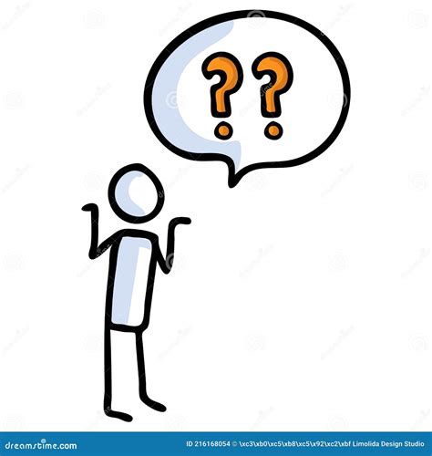 Hand Drawn Stickman Confused With Speech Bubble Question Mark Simple