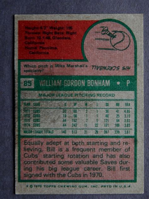 Bill Bonham 85 Topps 1975 Baseball Card Chicago Cubs G EBay