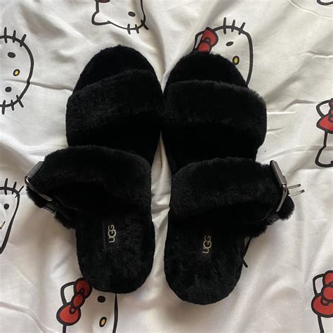 black fluffy ugg slippers - Depop