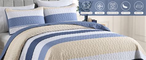 Amazon Dinjoy Blue Boho Quilt Set Queen Size Striped Patchwork