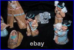 Provincial Ceramic Bisque Hand Painted Native American Indian Nativity