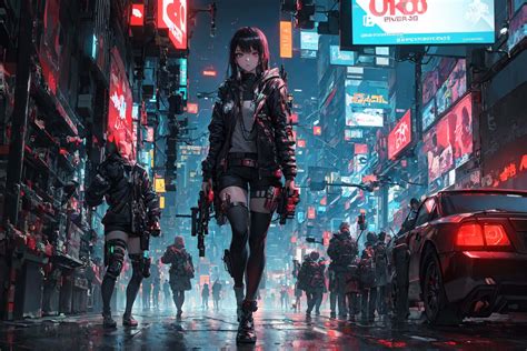 Download Cyberpunk Anime Cityscapewith Character Wallpaper