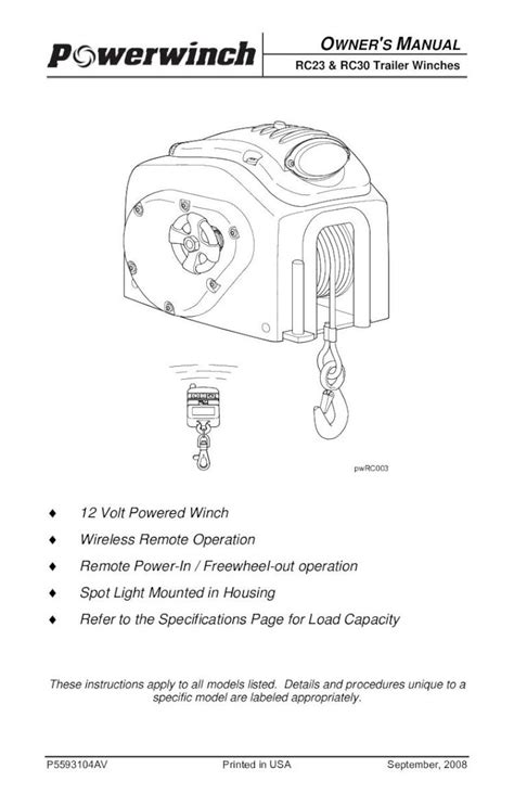 Pdf Owner S Manual Wholesale Marine Powerwinch Rc 23 And Rc30 Trailer Winches 5 Programming