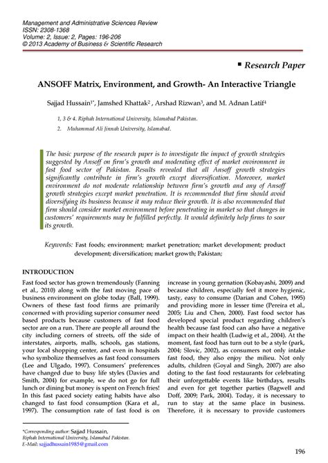 Ansoff Matrix Environment And Growth An Management And Administrative