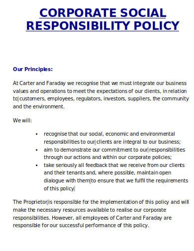 Free 10 Corporate Social Responsibility Policy Templates In Pdf Ms Word