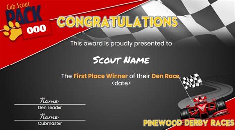 Free Printable Pinewood Derby Certificates Cub Scout Ideas