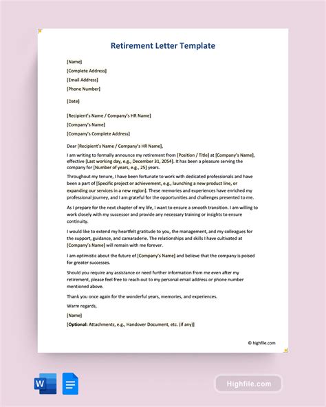 Retirement Letter Template - Word | Google Docs