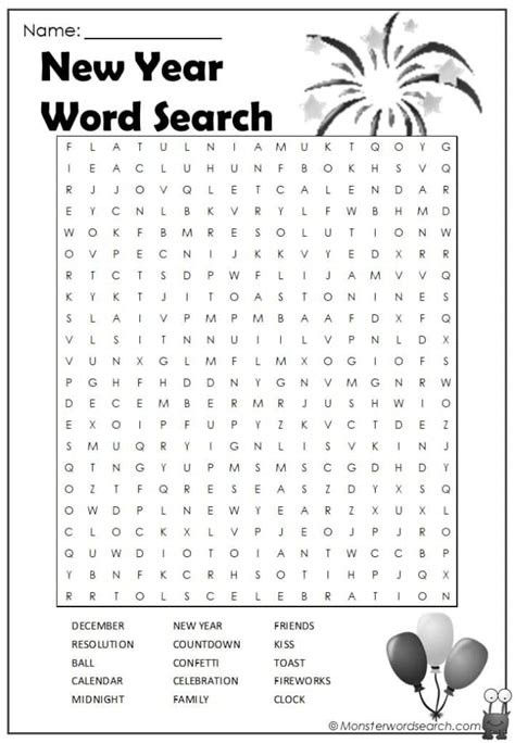 New Year Word Search Free Printable Pdf